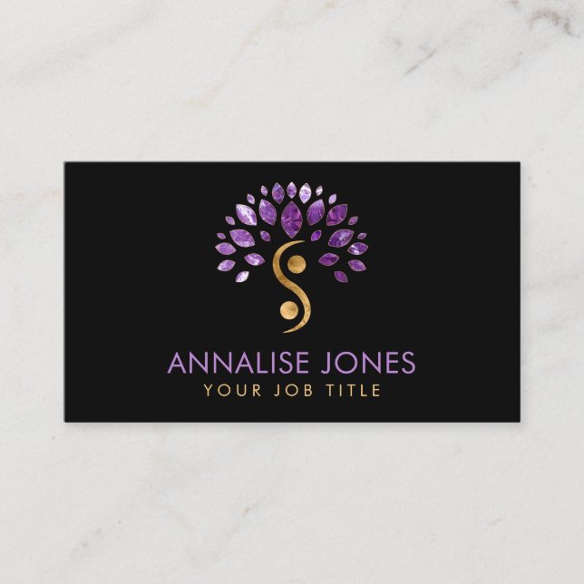 Yin Yang tree of life - Amethyst Leaves   Business Card (Front)