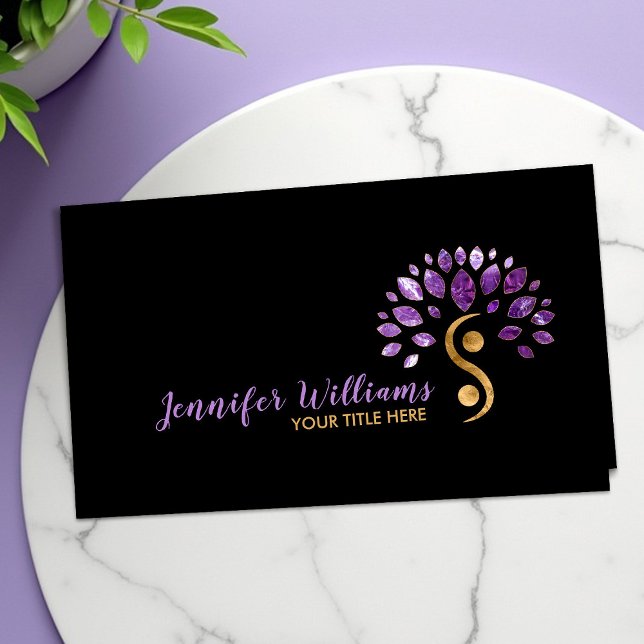Yin Yang Tree of Life - Amethyst Leaves Business Card (Creator Uploaded)