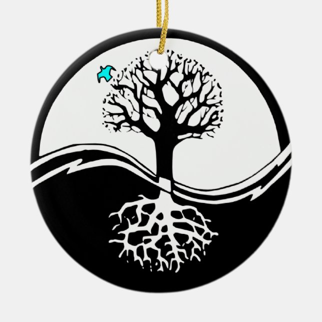 Yin Yang Tree Of Life Black & White Ceramic Ornament (Front)