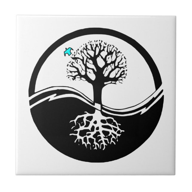 Yin Yang Tree Of Life Black & White Ceramic Tile (Front)