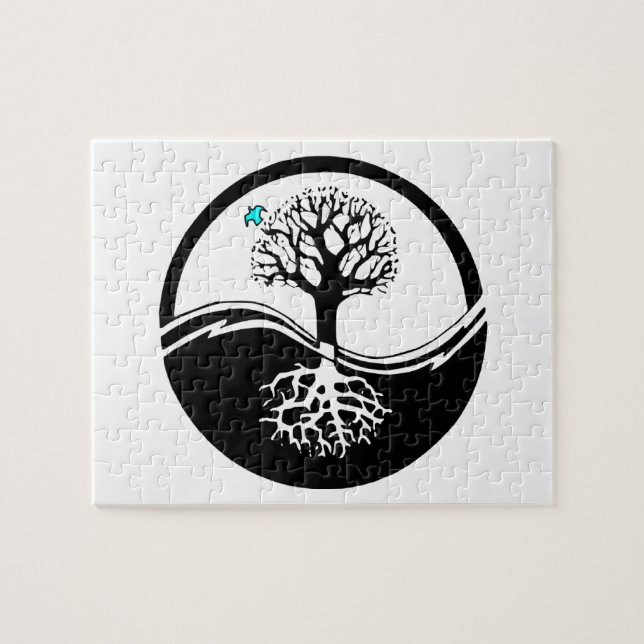 Yin Yang Tree Of Life Black & White Jigsaw Puzzle (Horizontal)