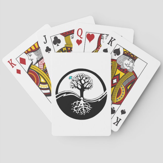 Yin Yang Tree Of Life Black & White Playing Cards (Back)