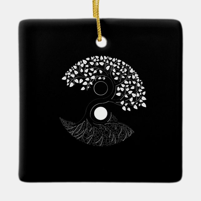 Yin Yang Tree of life Ceramic Ornament (Front)