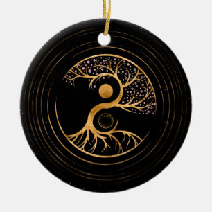 Yin Yang Tree of life - Fluorite and Gold Ceramic Ornament
