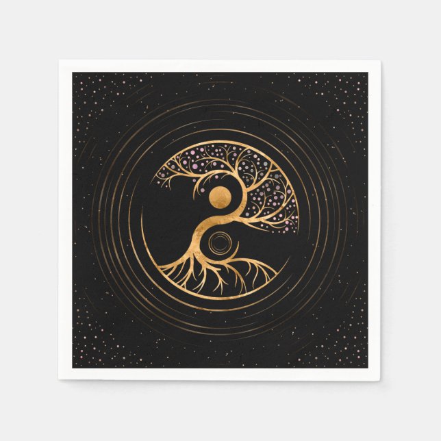 Yin Yang Tree of life - Fluorite and Gold Napkin (Front)