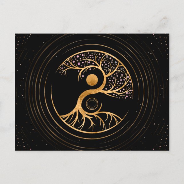 Yin Yang Tree of life - Fluorite and Gold Postcard (Front)