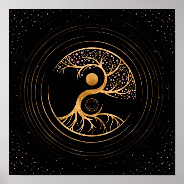 Yin Yang Tree of life - Fluorite and Gold Poster (Front)
