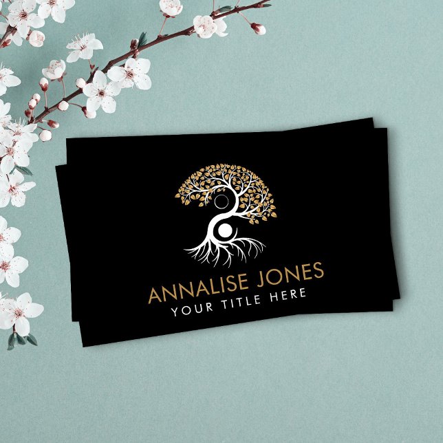 Yin Yang Tree of life - Golden Leaves Business Card (Creator Uploaded)
