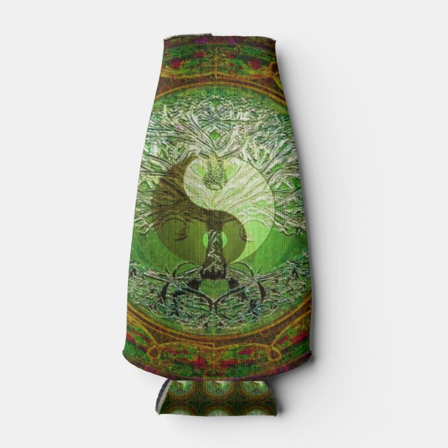 Yin Yang Tree of Life Green Bottle Cooler (Front)