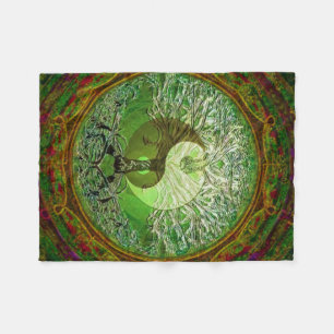 Yin Yang Tree of Life Green Fleece Blanket