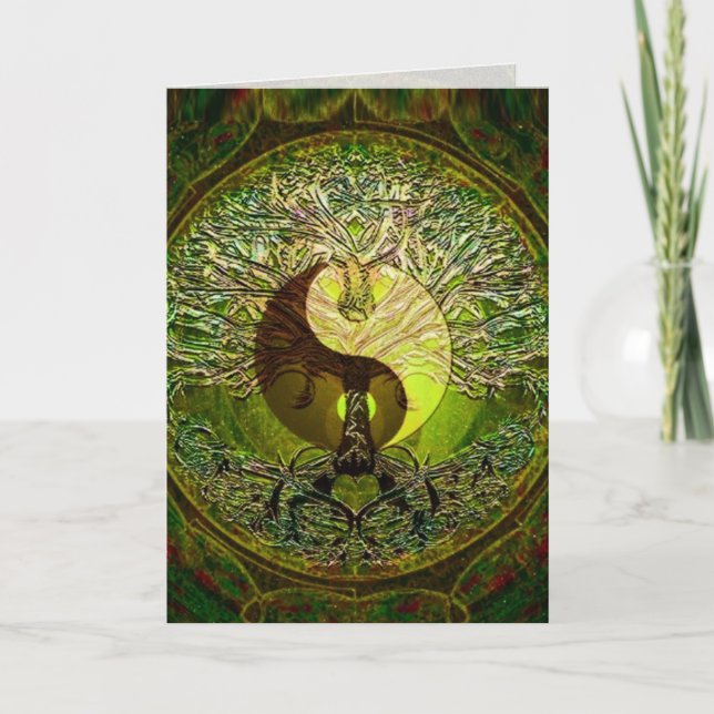 Yin Yang Tree of Life Heart Graphic Arts Card (Front)