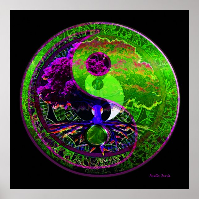 Yin Yang Tree of Life in Purple and Green Poster (Front)