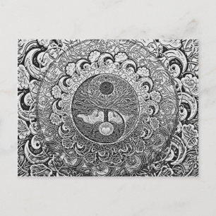 Yin Yang Tree of Life in Silver and Chrome Postcard