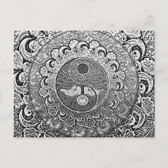 Yin Yang Tree of Life in Silver and Chrome Postcard (Front)
