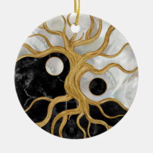 Yin Yang Tree of life - Marbles and Gold Ceramic Ornament