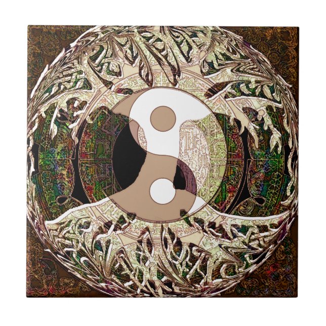 Yin Yang Tree of Life Tan Ceramic Tile (Front)