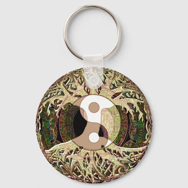 Yin Yang Tree of Life Tan Key Ring (Front)