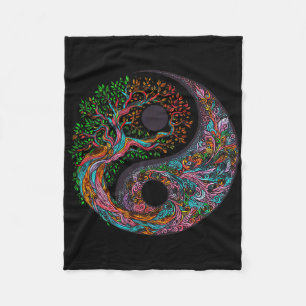 Yin Yang Tree Of Life Taoist Symbol Yoga Meditatio Fleece Blanket
