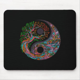Yin Yang Tree Of Life Taoist Symbol Yoga Meditatio Mouse Pad