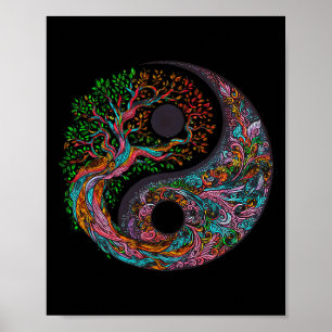 Yin Yang Tree Of Life Taoist Symbol Yoga Meditatio Poster