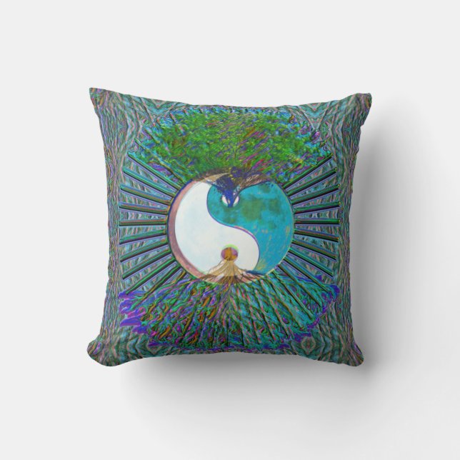 Yin Yang, Tree of Life Throw Pillow (Front)