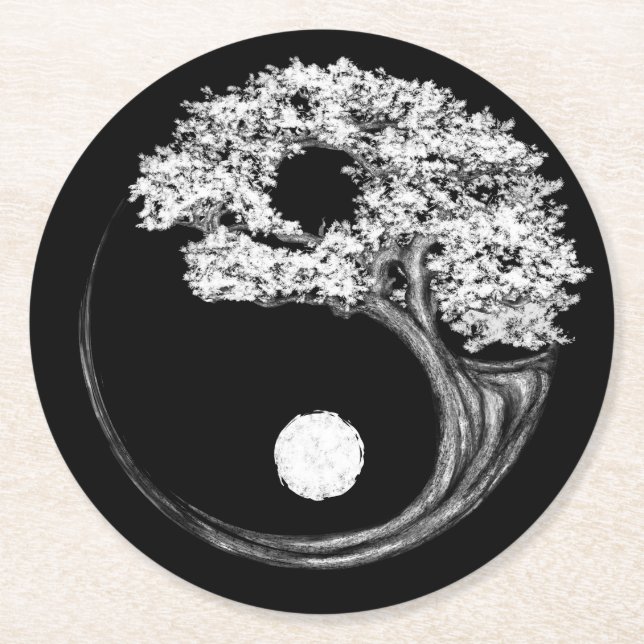 Yin Yang Tree Round Paper Coaster (Front)