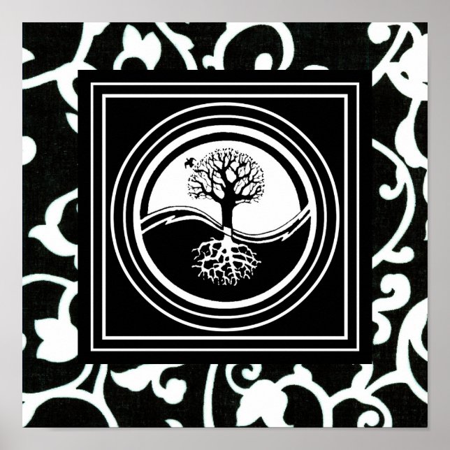 Yin Yang Tree Symbol Black White Harmony Poster (Front)