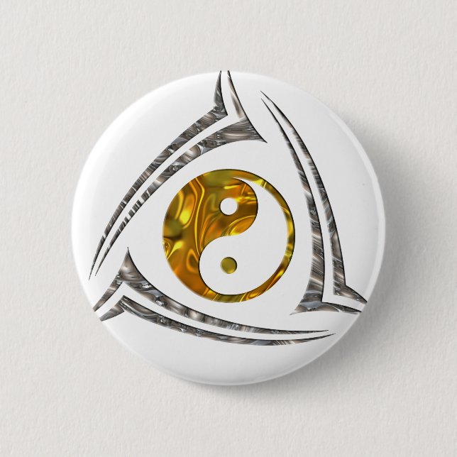 Yin & Yang / Tribal - gold silver 6 Cm Round Badge (Front)