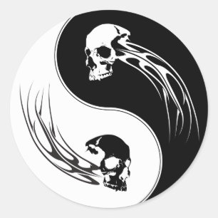 Yin Yang Tribal Skull Classic Round Sticker