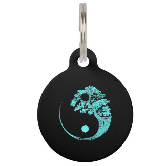 Yin Yang Turquoise Blue Bonsai Tree Japanese Pet Tag