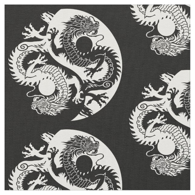 YIN YANG TWO DRAGONS FABRIC (Close Up)