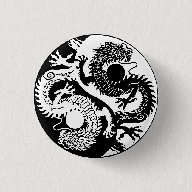 YIN YANG TWO DRAGONS KEYCHAIN 3 CM ROUND BADGE (Front)