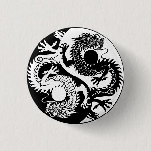 YIN YANG TWO DRAGONS KEYCHAIN 3 CM ROUND BADGE