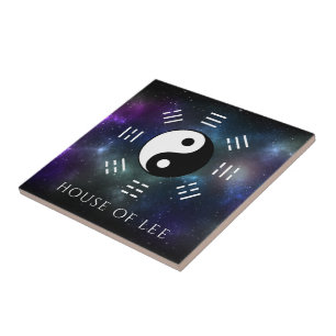 Yin Yang with Bagua Trigram Symbols I-Ching Ceramic Tile