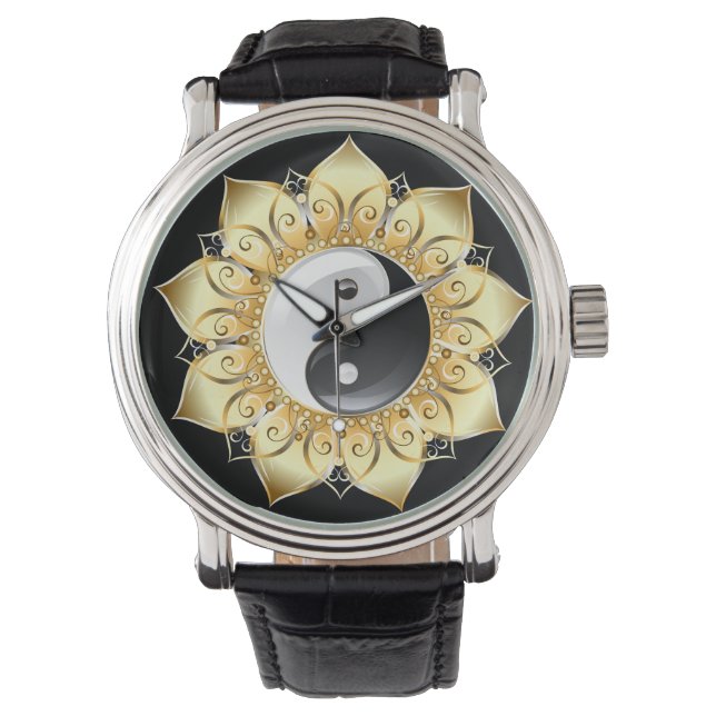 Yin Yang with gold lotus petals  Watch (Front)
