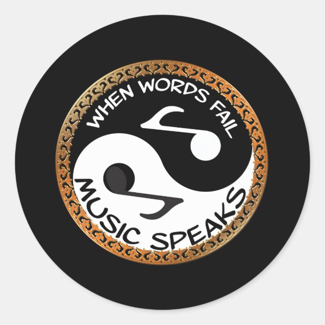 Yin Yang with music words Classic Round Sticker (Front)