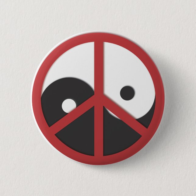 Yin-Yang with Peace sign - red 6 Cm Round Badge (Front)