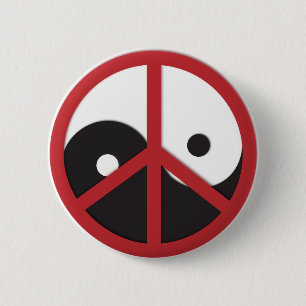 Yin-Yang with Peace sign - red 6 Cm Round Badge