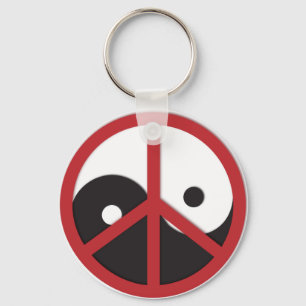 Yin-Yang with Peace sign - red Key Ring