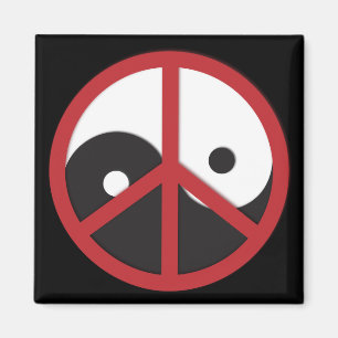 Yin-Yang with Peace sign - red Magnet