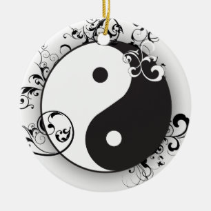 Yin & Yang with scrolls ornament black