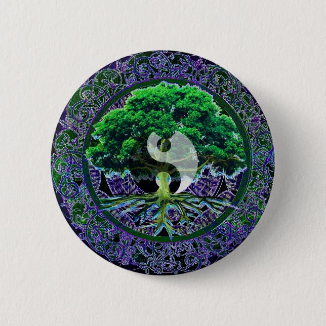 Yin Yang with Tree of Life 6 Cm Round Badge (Front)
