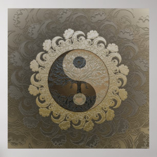 Yin Yang with Tree of Life by Amelia Carrie in tan Poster