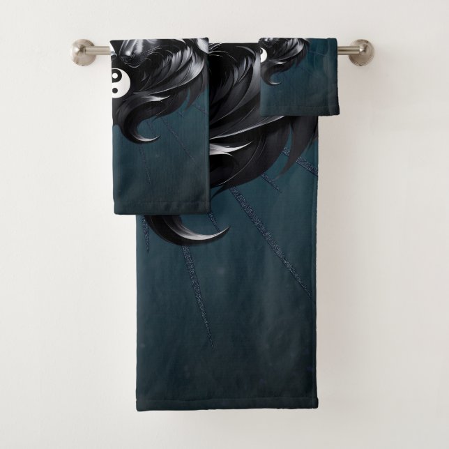 Yin Yang Wolves.  Bath Towel Set (Insitu)