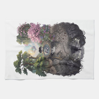 Yin Yang Wolves Dual Seasons Tree of Life Fantasy Tea Towel