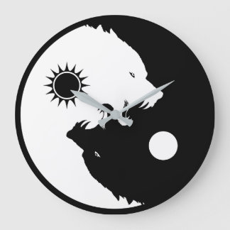 Yin Yang Wolves Large Clock
