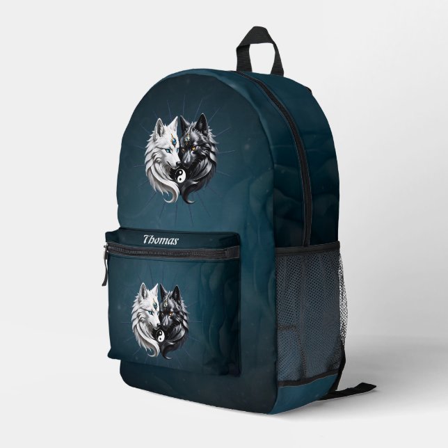 Yin Yang Wolves.  Printed Backpack (Back Corner Right)