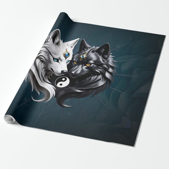 Yin Yang Wolves.  Wrapping Paper (Unrolled)