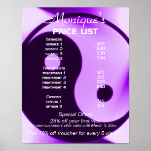 Yin Yang zen yoga price list Poster