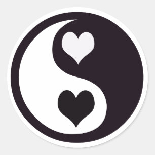 Ying and Yang Black and White Hearts Classic Round Sticker